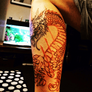 Japanese dragon . Start of another sleeve on my left leg . #japanese #dragon #sleeve #traditional_tattoo  #ink 