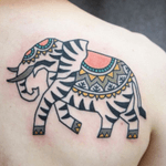 #elephant with #zebra #stripes and #traditional #costume #tusks by #tattooist #kimsany @kimsany #seoul #southkorea 