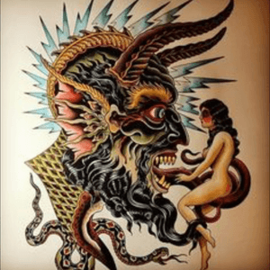 Somthing along these lines would be a tattoo i would give ny left nut to get by #meganmassacre #megandreamtattoo #demon #traditionaltattoo 