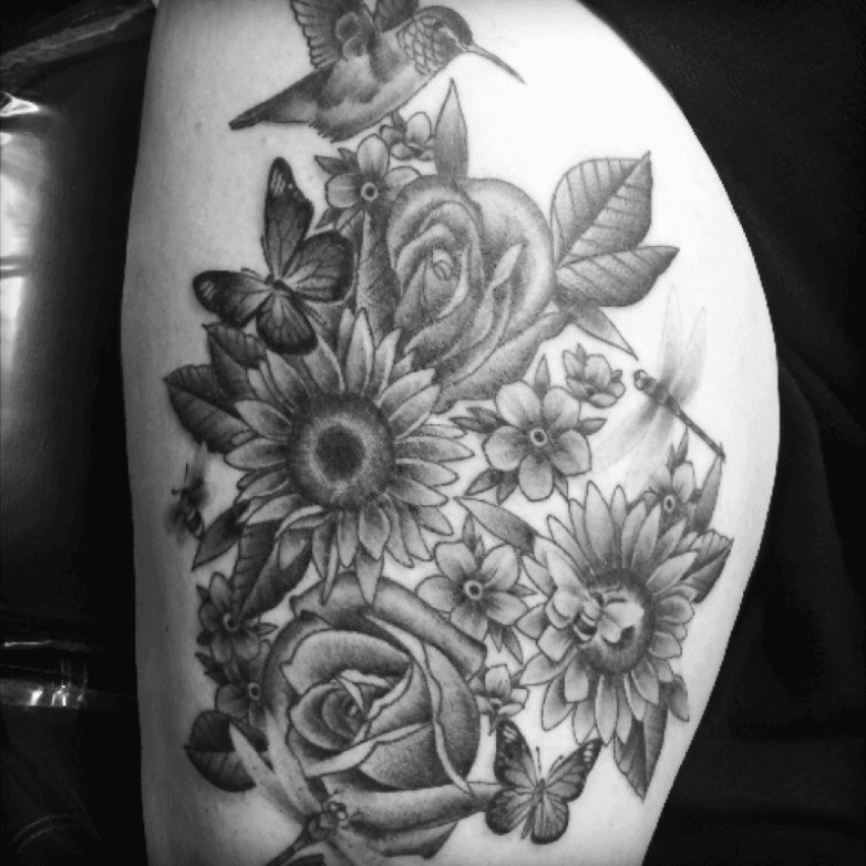 Watercolor sunflower and hummingbird tattoo  Sunflower tattoos Sunflower  tattoo small Hummingbird tattoo watercolor