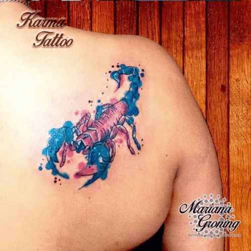 Watercolor scorpion tattoo #tattoo #marianagroning #karmatattoo #cdmx #MexicoCity #watercolor #watercolortattoo #watercolortattooartist #scorpio #scorpion 