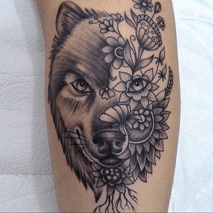#wolf #flowers  #black #lines #dots 
