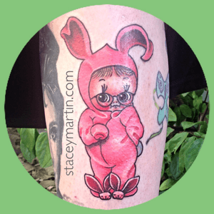 Pink nightmare kewpie by Stacey Martin @ golden age tattoos in austin tx