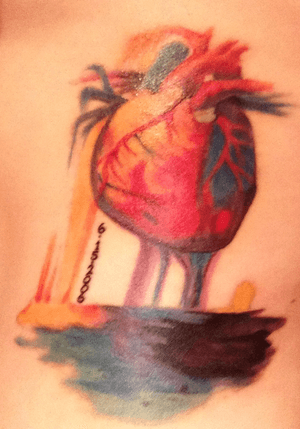Love my heart so much. Words cant describe how happy i am to finally have my heart done!! #watercolortattoo #hearttattoo #anatomicalheart 