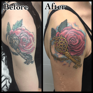 Rework from a few weeks ago, believe it or not, the original was only a year and a half old. I love helping clients walk out of my shop with something they love. I love even more transforming something they hate and hide into something they are proud to show off. Thank you to my many many coverup and rework clients, you're definitely making it a specialty of mine <3 #tattoo #tattoos #tattooed #yeg #yegtattoos #edmonton #edmontontattoo #edmontontattooartist #cheyenne #cheyennetattooequipment #fusionink #tattoooftheday #canadianink #getink #ink #art #skinart #rosetattoo #rose #key #skeletonkey #antique #antiquekey #coverup #redo #watercolortattoo #watercolor #shouldertattoo