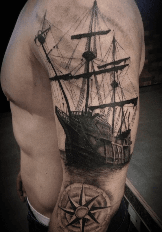 Sail boat or pirate ship tattoo by danktat on DeviantArt