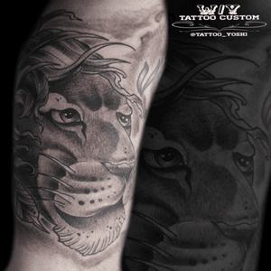 Lion tattoo #lion #liontattoo #neotraditionaltattoo #blackandgrey 