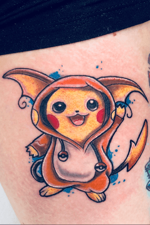 Pikachu in Raichu onsie. Inside of bicep.  #tattooartist #tattooart #colortattoo #NewSchoolArtist #newschool #skinhousestudio #coloradotattooartist #eternalink #pokemon #pokemontattoo #Pikachu 