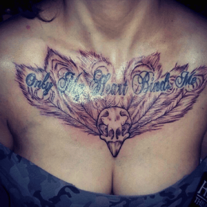  #feather #peacock #skull #chest #blackandgrey 