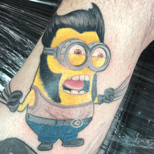 Wolverine minion full colour leg tattoo #wolverinetattoo #wolverineminiontattoo #minionstattoo #minion #colourtattoo 