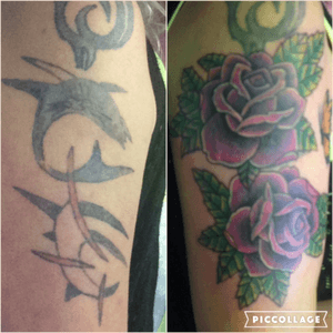 Before and after #CoverUpTattoos #roses #rosetattoo #coverup 