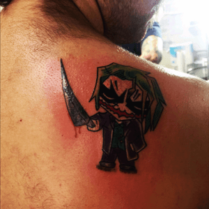 This is my second tattoo got it last year and is of my favourite cartoon villian The Joker isnt he cute haha 