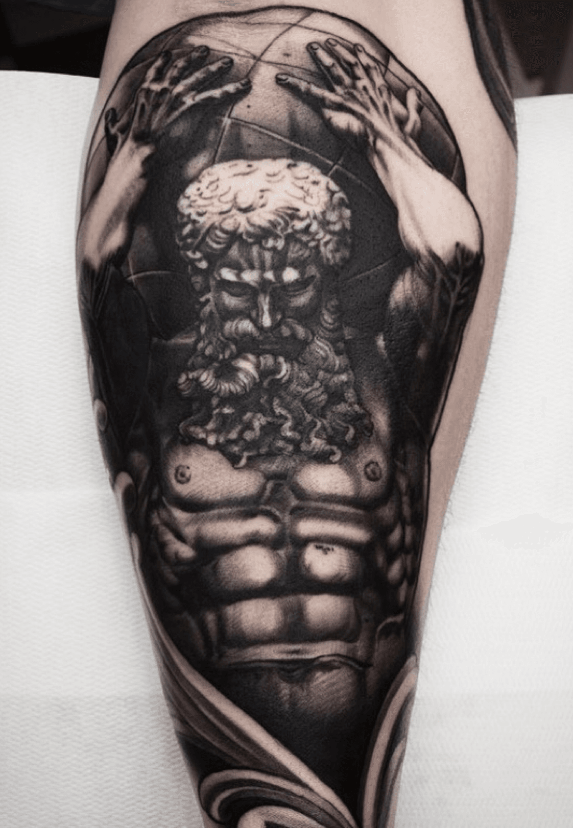 Boki Tattoo  Atlas on my friend Sven Picture was made 4 days after  tattooing because I couldnt get a daylight shot    tattoo tattoos  realism realismtattoo realistictattoo atlas atlastattoo 