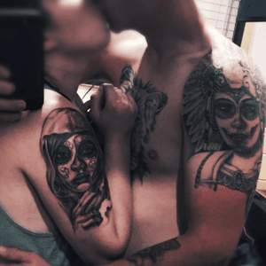 When you & the love of your life have matching ink. ❤️  #loml #dayofthedead @TheRisk ❤️❤️❤️