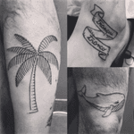• summer in steve legs • #blacklinetattoo #tattooaprentice #palms #sea #typetattoo 