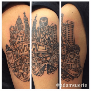 Cityscapes with landmarks of 5 cities the client has lived in. 
