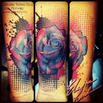 My latest ink #rose #rosetattoo #forearmtattoo #dots #inksplatter #loveit #coverup #inkaddict 