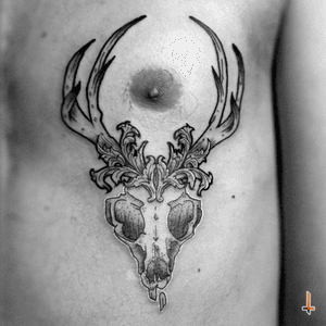 Nº209 The Rabbdeer #tattoo #skulltattoo #skull #bones #freethenipple #chesttattoo #rabbit #rabbittattoo #deer #deertattoo #nature #ornaments #floral #ink #bylazlodasilva