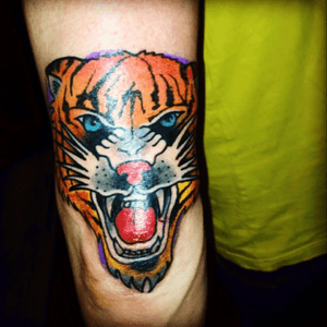 His mouth opens to roar when I bend my arm. By Tereza Pet Tattoos in Prague! 