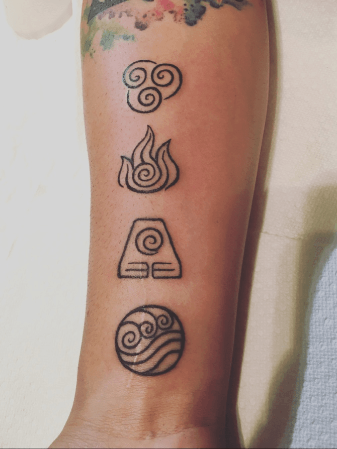 Eddys tattoo  The four elements air water fire and earth are  consistently popular tattoo themes The four elements were first depicted  in Greek philosophy to explain the complex relationship between all