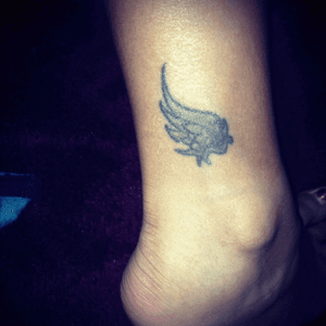 My little wings. One on each ankle. #Tattoo #WingTattoos #AnkleTattoo #BlackAndGrey 
