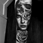 Start of my realism sleeve by Dean Taylor, UK #realism #portrait #skull #roses #blackandgrey #DeanTaylor 
