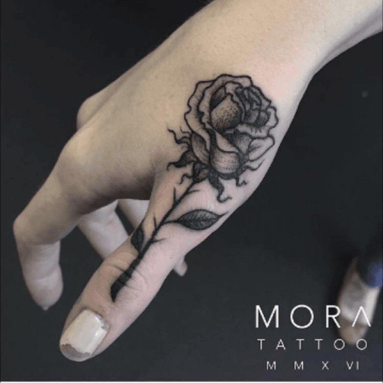 Minor Ink Tattoos  Rose on thumb rose rosetattoo stemflower  flowertattoo minimalistictattoo thicklines handtattoo tattoo  Facebook