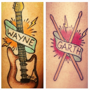 Matching Best Friend tattoos. "Wayne's World" #bestfriendtattoos #matchingtattoos #popculture #traditional #neotraditional 