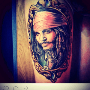  #JackSparrow #piratetattoo #pirate #johnnydepp #TattooGirl #girl #legtattoo #leg #Shixie #Jack #Stigmattattoo 