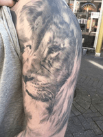 #lion #liontattoo #tattoo #tattoos #tattooed #tattooart #inked #inkedup #tattooartist #tats #blackandgreytattoo #realistic #realism #realistictattoo #ink 