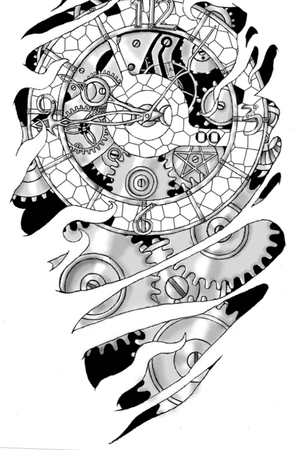 Ripped skin gears, cogs and clock 