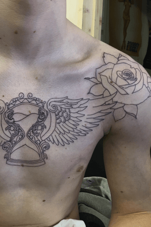First part of Neo Traditional Chest Piece. 