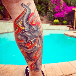 #elephant #tattoo #flames by Julian Zeff (#LosAngeles)