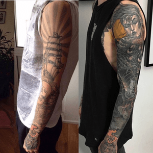 Fullsleeve cover up project on my left arm by Georg Faust at Black Oaks Tattoo (HB, Germany)