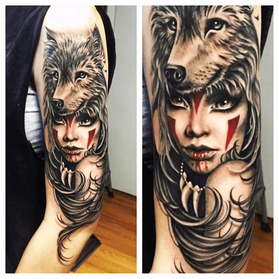 Full sleeve portrait tattoo in black and grey realism by Alo Loco London  UK  The Viking Woman