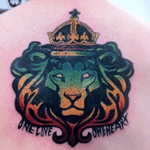 My first and only tattoo at the moment.  Dying to get inked again but never seem to be able to afford it.  Cant wait to get my next one!  #onelove #lionofzion #upperback #boldcolor 