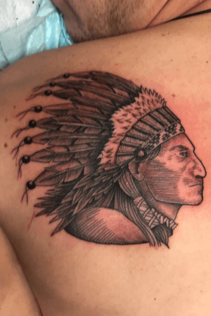 Indian by Walter Olivo; Illinois tattoo co. Bloomington, IL
