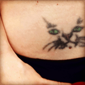 Pelvic Kitty. 1st tattoo ever when i was 18. Not the worst but glad ive gotten better. 