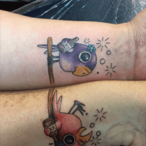 Best friend tattoo. Mine is the purple bird. 