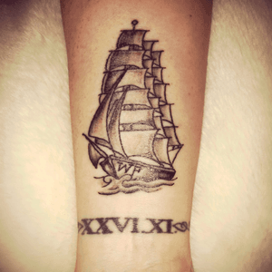 Newest tattoo...the ship is in memory of my granda ❤️. The roman numerals are my sons birthday 😍#mylife 
