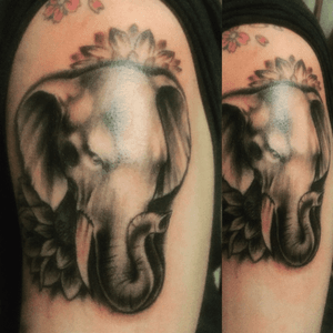 Blurry pic..freehand elephant trunk up..and two lotus flowers