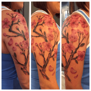 My tribute to my survivorship of being cancer free for my 5yr mark. 7/2015 Cherry Blossom by Caitlin at Animal Farm Tattoo in Chicago. #cherryblossom #animalfarmtattoochicago