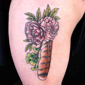 Peonies and Feather Tattoo