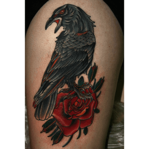 Raven and a rose tattoo #rose #raven #bird 