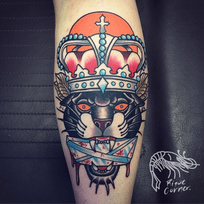 #panther #oldschool #oldschooltattoo #traditional #traditionaltattoo #king #crown #diamond #riquecorner