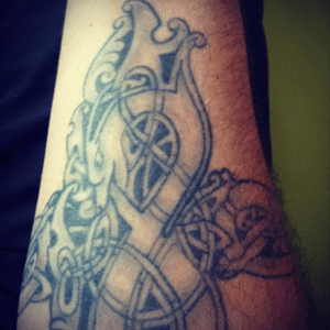 My first tattoo. Knotwork that was created by myself , my father and the artist. It was meant to be a heritage tattoo honoring my father and grandfather. #celticknotwork #blackandgrey #blackandgreytattoo #infinity 