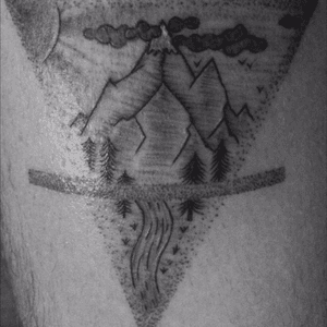 Triangle dot work with montain, sky and trees ✒️by Tony Stark tattoo