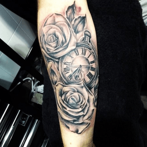 Pocketwatch and rose tattoo #beautiful #pocketwatch #time #rose 