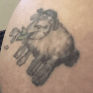 My first tattoo. Its a black sheep for obvious reasobs and he has a tulip because im dutch. Faded but again it was my first lol