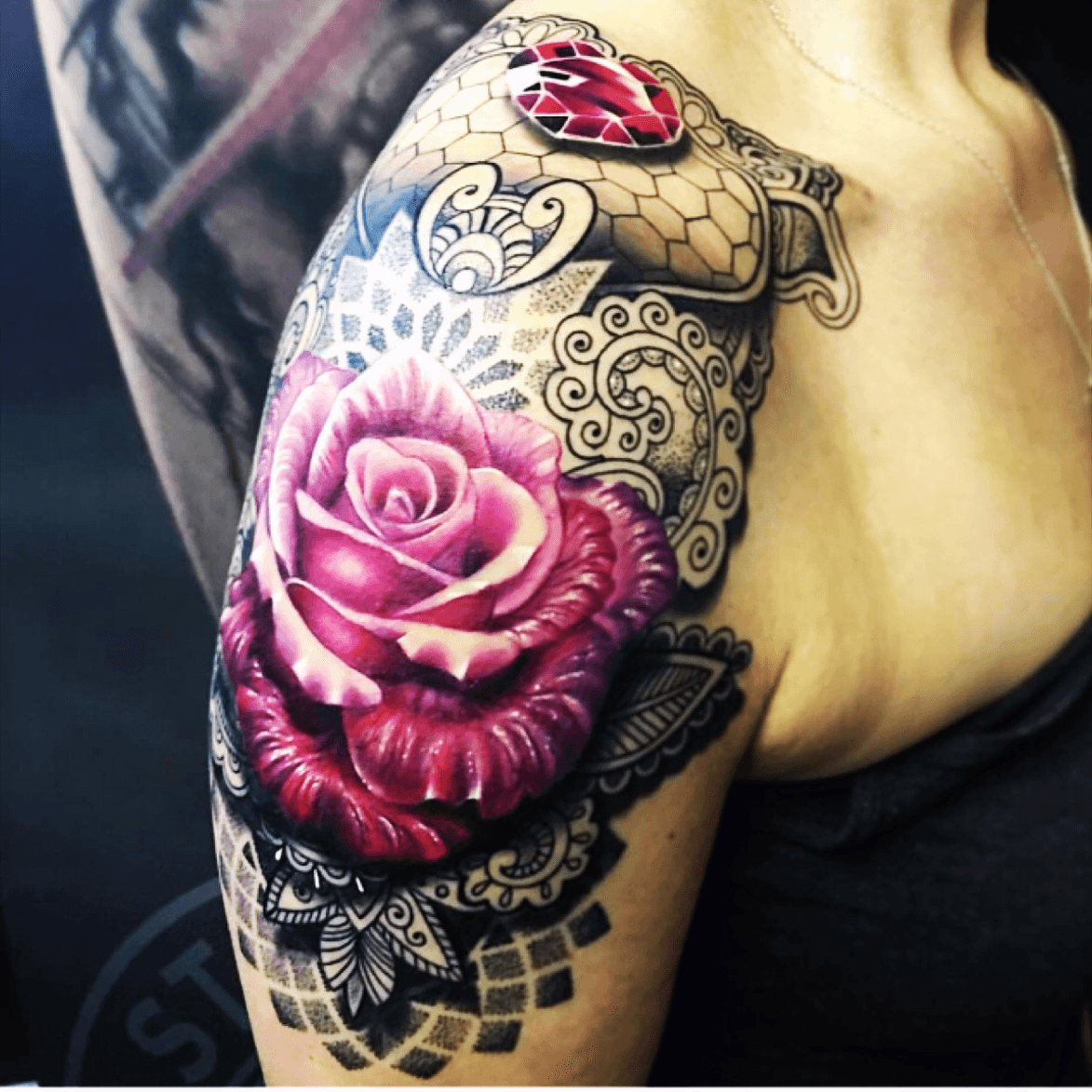 Beautiful rose tattoo idea design for a thigh arm by dzeraldas jerry  kudrevicius from Atlantic Coast tattoo Mandala   Rose tattoos Thigh  tattoo Mandala tattoo